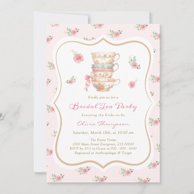 Tea Party Bridal Shower Invitation (Devant)