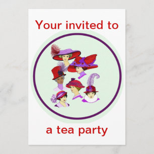 Tea-Party Einladung, Frauen mit rotem Hut Einladung