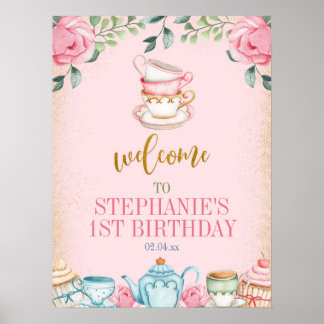 Tea Party Floral Anniversaire fête Affiche de bien