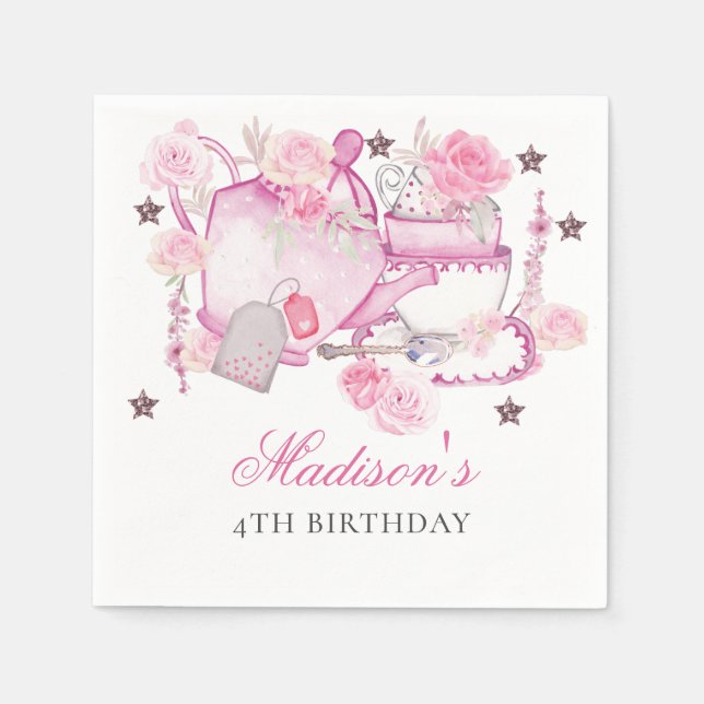 Tea Party Glitzer Personalisiert Elegant Serviette (Vorderseite)