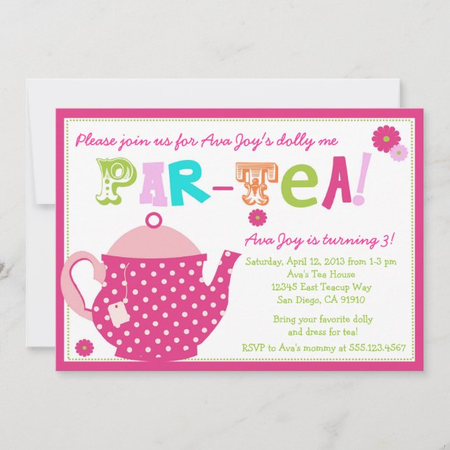 Tea Party Invitation d'anniversaire pour filles et (Devant)
