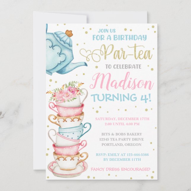 Tea Party Invitation Tea Party Anniversaire Invita (Devant)