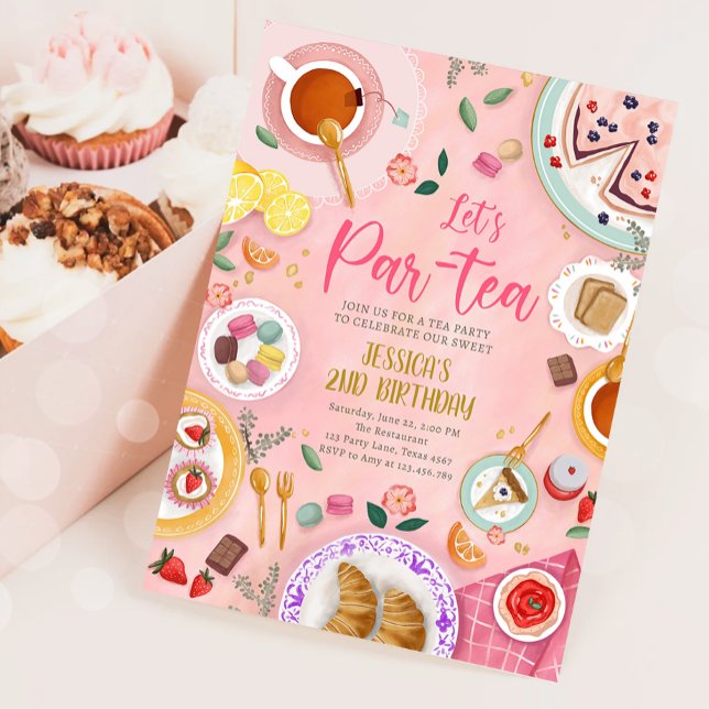 Tea Party Let's Par-Tea Girl Pink Gold Birthday Einladung (Von Creator hochgeladen)