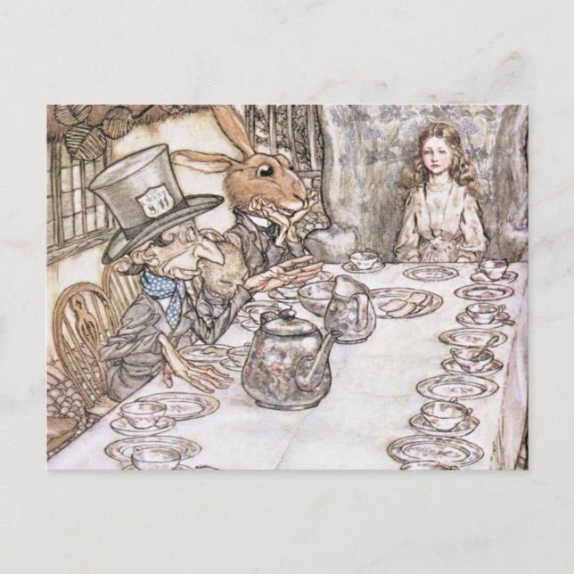 Tea Party mit dem Mad Hatter Postkarte (Vorderseite)