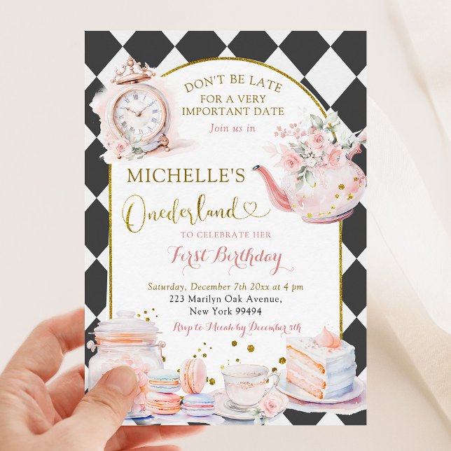 Tea Party Onederland Girl First Birthday Party Einladung (Von Creator hochgeladen)