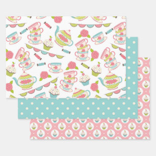 Tea Party Pastel Ensemble de papier cadeau envelop