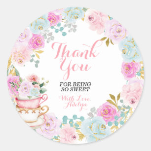 Tea Party Pastell Blumenmuster Danke fürs Kommen Runder Aufkleber