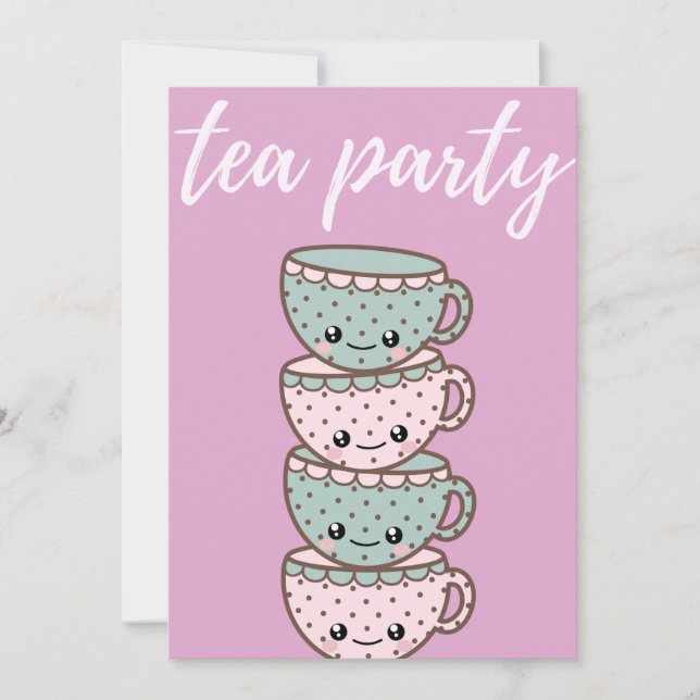 Tea Party Pink Teacups Invitation (Devant)