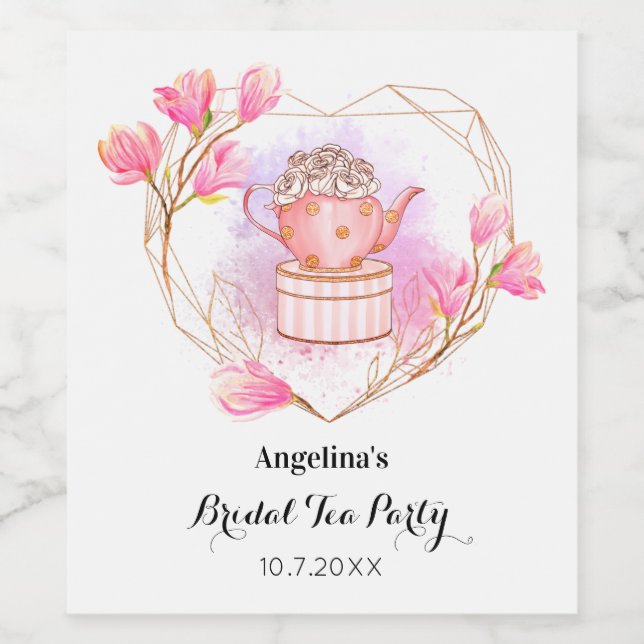 Tea Party Pink White Aquarelle Vin Étiquette (Étiquettes simples)