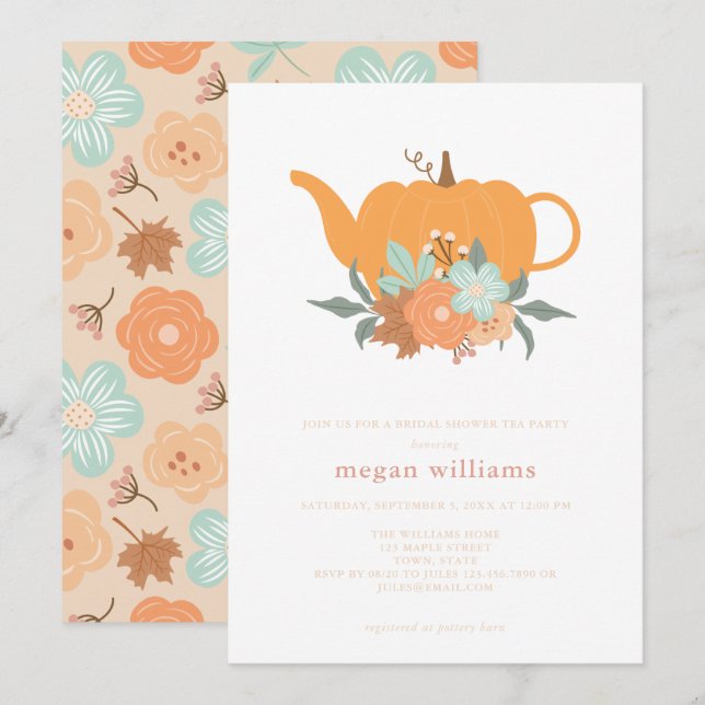 Tea Party Pumpkin Bridal Dusche Einladung (Vorne/Hinten)