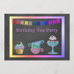 TEA PARTY RAINBOW GEBURTSTAGSPARTEI EINLADUNG