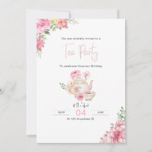 Tea Party rose Floral Invitation Anniversaire