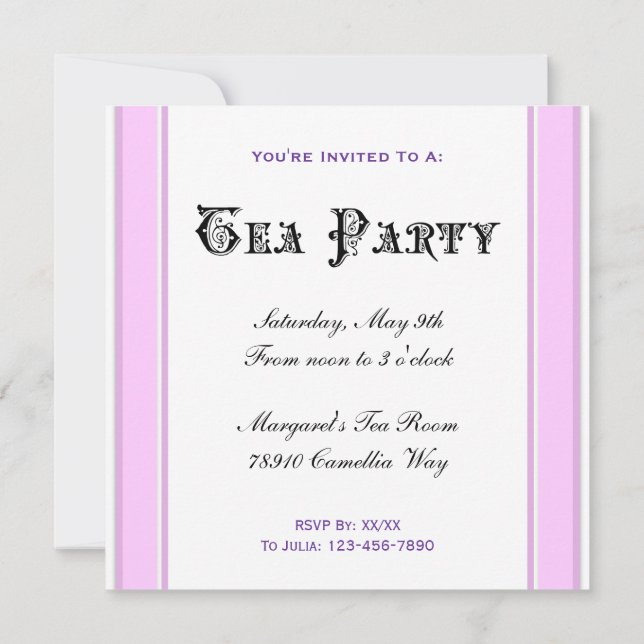 Tea Party rose rayé Invitations personnalisées (Dos)