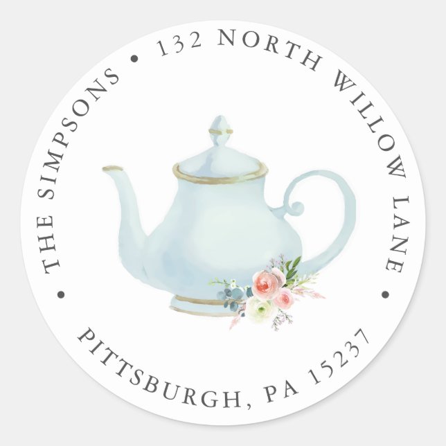 Tea Party Rücksendeadresse Klassischer Rundaufkleb Runder Aufkleber (Vorderseite)