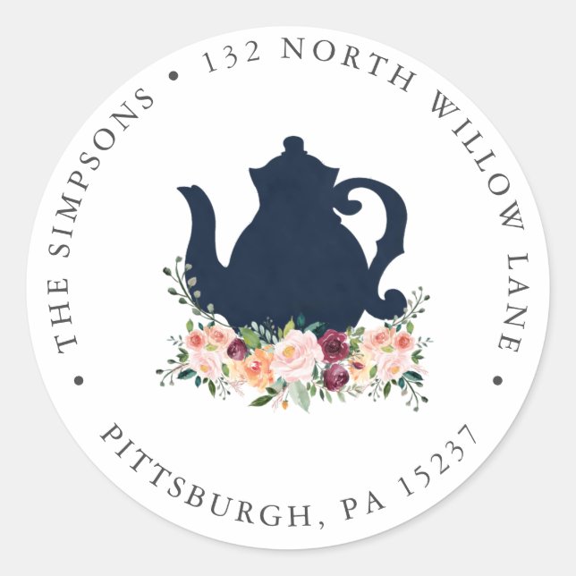 Tea Party Rücksendeadresse Klassischer Rundaufkleb Runder Aufkleber (Vorderseite)