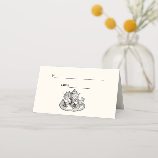 Tea Party Tea Service Place Escort Card Elfenbeink Platzkarte (Rückseite)