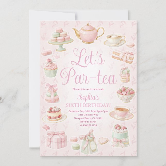 Tea Party Teapot Teacup Pink Party Invitation (Devant)