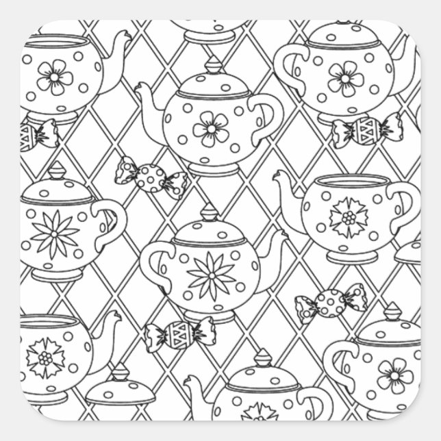Tea Pot Doodle Quadratischer Aufkleber (Vorderseite)