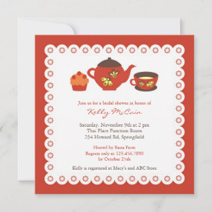 Tea Pot Party Fête des mariées plat Invitation