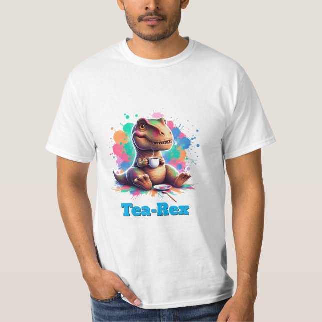 Tea‑Rex – Cartoon Dino mit Tee | Fun Shirt (Vorderseite)