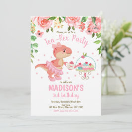 Tea-Rex Tutu Party Dinosaur Girl Pink 3rd Birthday Einladung