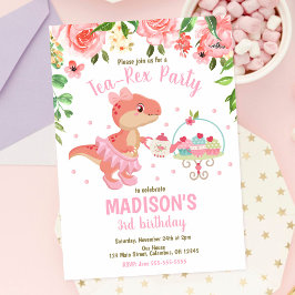 Tea-Rex Tutu-Party-Dinosaur-Mädchen Rosa 3. Geburt Einladung