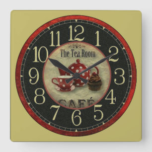 Tea Room Café Quadratische Wanduhr