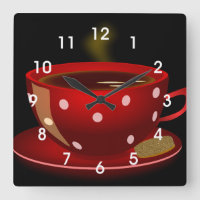 Tea rouge ou café Coupe Cuisine mural Horloge