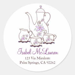 Tea Set de fleurs violettes Étiquettes de adresse