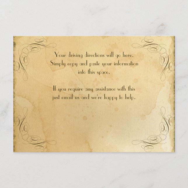 Tea Stached Vintage Wedding 1 - Fahrtrichtung Begleitkarte (Vorderseite)