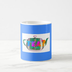 TEA? TEAPOT AUF BLAUE KAFFEETASSE