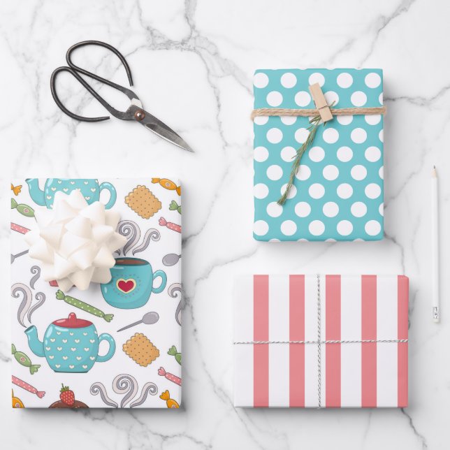 Tea Time and Süßigkeiten Wrapping Paper Set Geschenkpapier Set (Vorderseite)