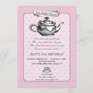 Tea Time Anniversaire Invitation à la fête - rose