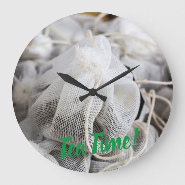 Tea Time Bag für Teeliebhaber Große Wanduhr (Vorderseite)
