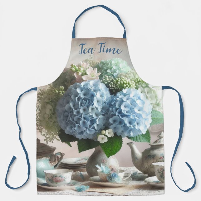 Tea Time Blue Hydrangea Floral Schürze (Vorderseite)