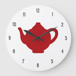 Tea Time Clock, modern red teapot Große Wanduhr