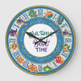 Tea Time Clock Tee Zimmer Teezeremonie auf dem Mon Große Wanduhr