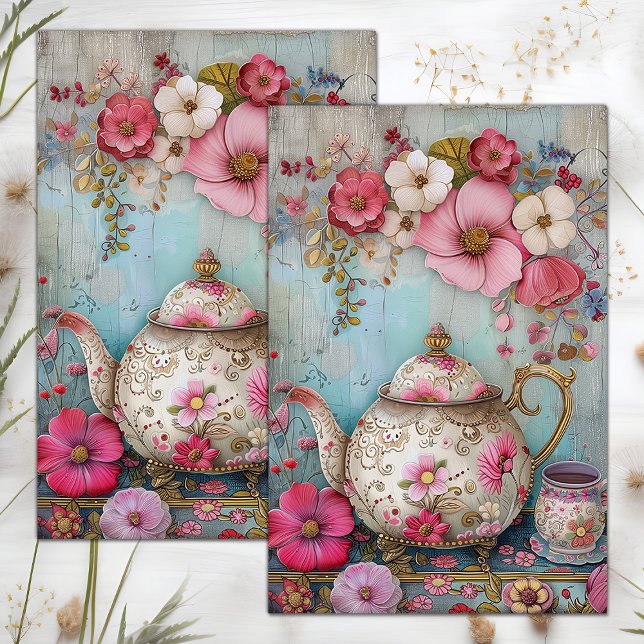 TEA TIME FLORAL DECOUPAGE TISSUE PAPER SEIDENPAPIER (TEA TIME FLORAL DECOUPAGE TISSUE PAPER)