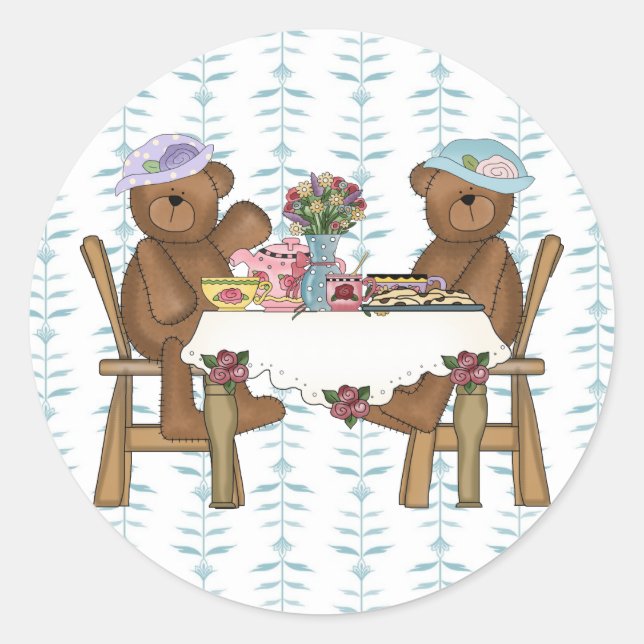 Tea Time for Teddies Runder Aufkleber (Vorderseite)