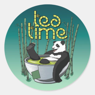 Tea Time Happy Panda Runder Aufkleber