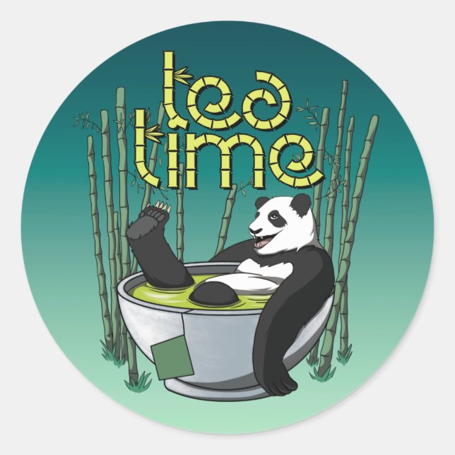 Tea Time Happy Panda Runder Aufkleber (Vorderseite)
