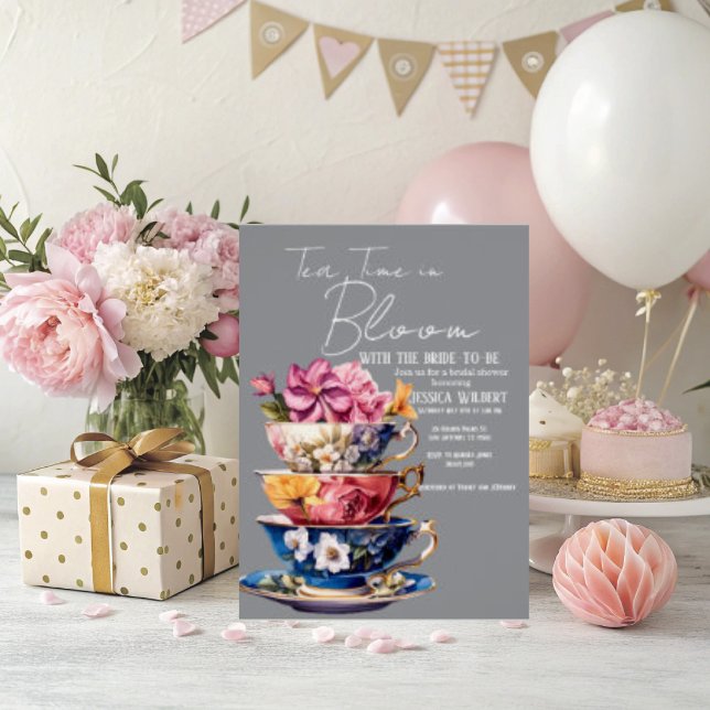 Tea Time in Bloom Bridal Shower Invitation  RSVP Karte (personalize this beauty tea Time in Bloom Bridal shower invitation )