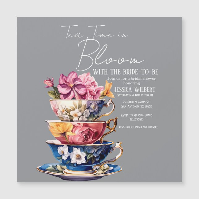 Tea Time in Bloom Bridal Shower Invite Magnetkarte (Vorderseite)