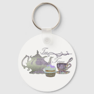 Tea Time! Lilac Teapot, Teacup and Cupcake Art Schlüsselanhänger