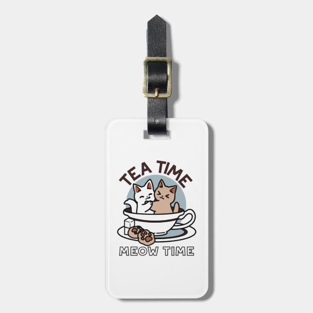 Tea Time Meow Time - Niedliches Katzen- und Teedes Gepäckanhänger (Vorderseite vertikal)