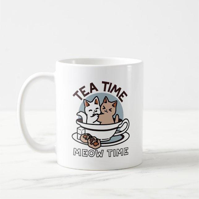 Tea Time Meow Time - Niedliches Katzen- und Teedes Kaffeetasse (Links)