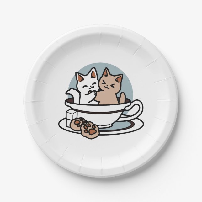 Tea Time Meow Time - Niedliches Katzen- und Teedes Pappteller (Vorderseite)