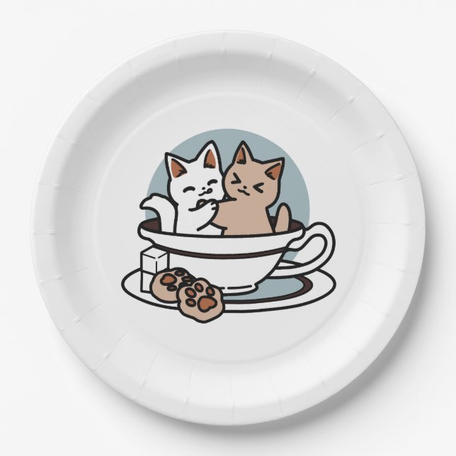 Tea Time Meow Time - Niedliches Katzen- und Teedes Pappteller (Vorderseite)