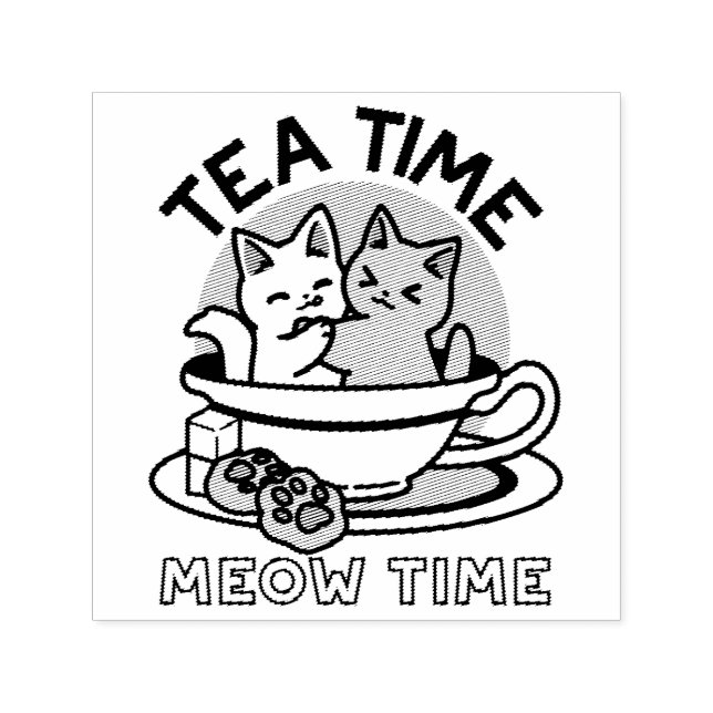 Tea Time Meow Time - Niedliches Katzen- und Teedes Permastempel (Design)