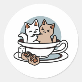 Tea Time Meow Time - Niedliches Katzen- und Teedes Runder Aufkleber